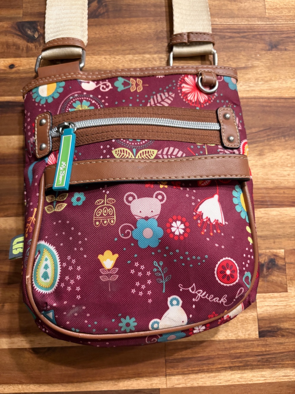 Lily Bloom Burgundy Floral & Animal Print Crossbody Bag